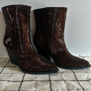 BEAST FASHION Brown Sequin Pointed Ankle Boots